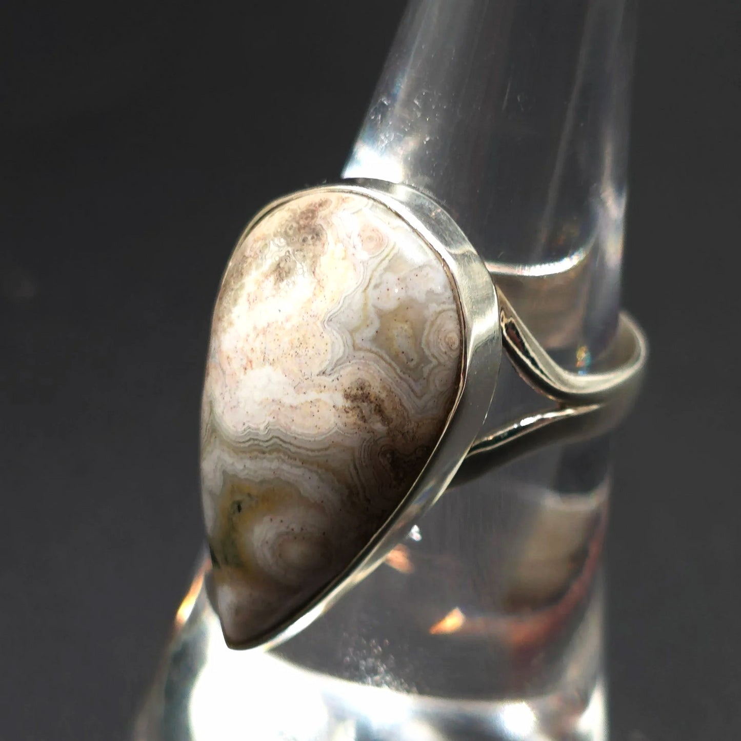 Ocean Jasper Ring Tear Drop Sterling Silver Band Size 6