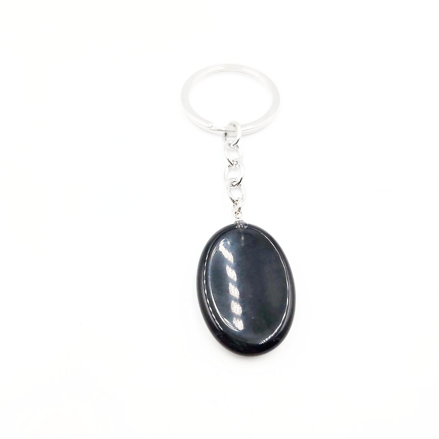 Black Obsidian Worry Stone Keychain