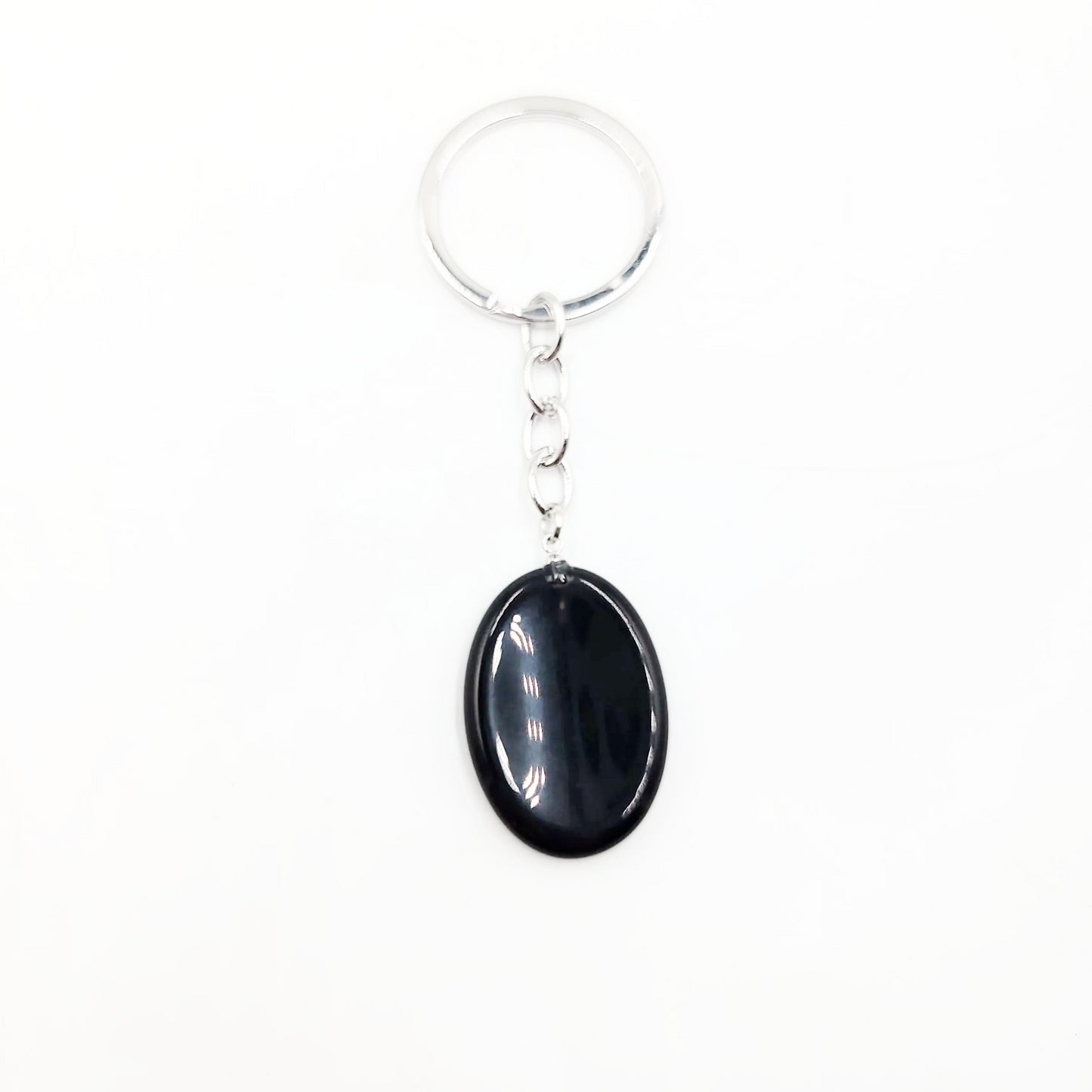 Black Obsidian Worry Stone Keychain