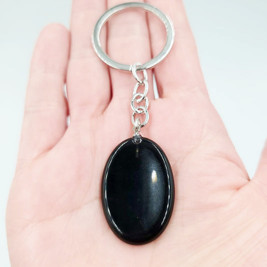 Black Obsidian Worry Stone Keychain