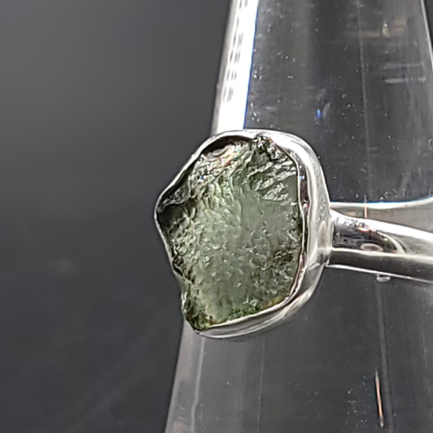 Moldavite Ring Sterling Silver Band Rough Natural Size 9