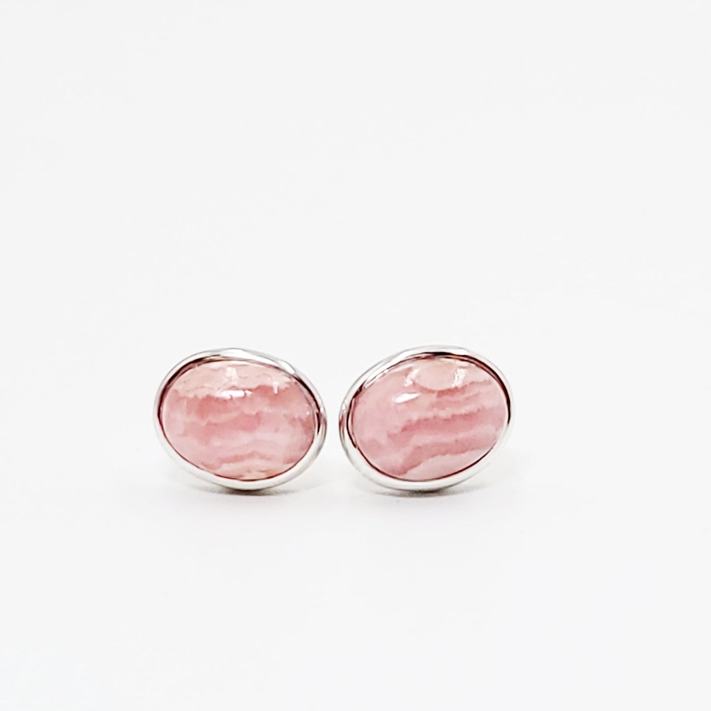 Rhodochrosite Earrings Sterling Silver Stud