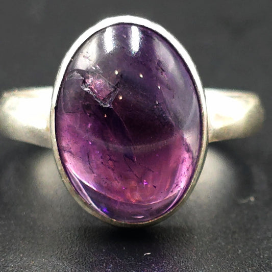 Amethyst Ring Sterling Silver Band Oval Size 7