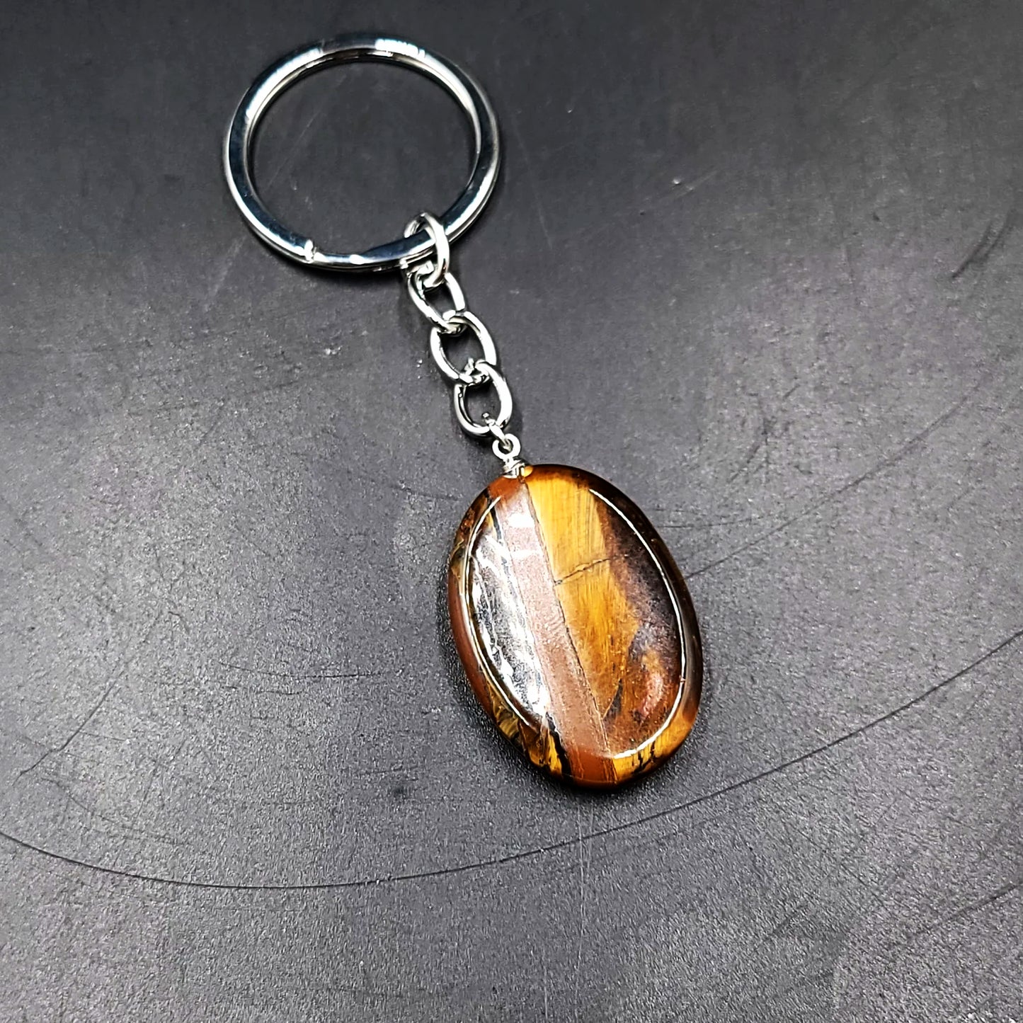 Tiger Eye Worry Stone Keychain