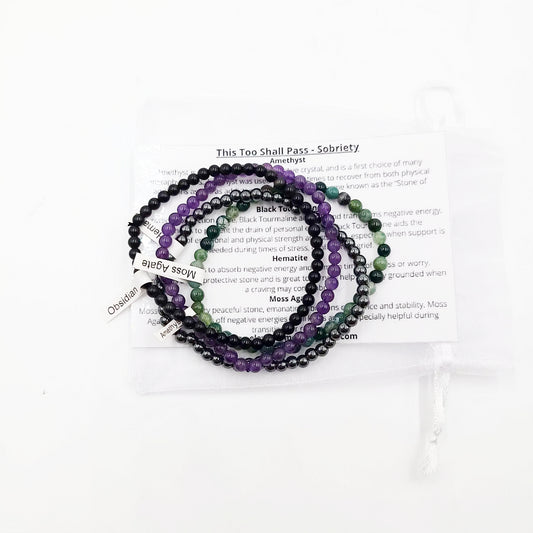 This Too Shall Pass - Sobriety Bracelet Set 4mm Bead Bracelets - Elevated Metaphysical