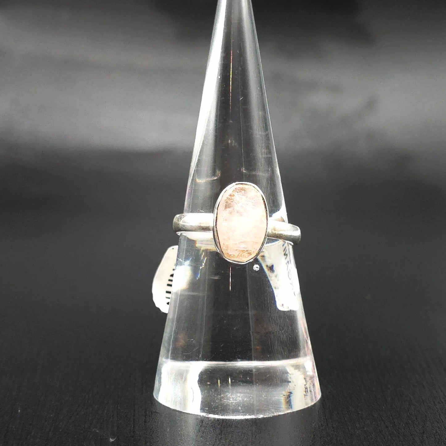 Morganite Ring Sterling Silver Rough Stone Oval Size 7.5 - Elevated Metaphysical