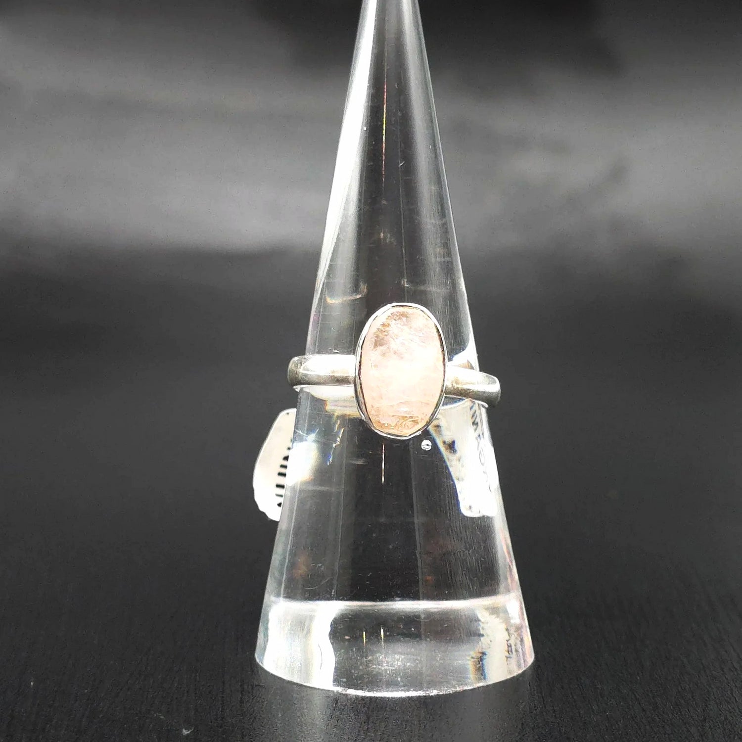 Morganite Ring Sterling Silver Rough Stone Oval Size 7.5 - Elevated Metaphysical