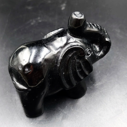 Black Tourmaline Elephant Figurine 3.75" 95mm 12.4oz 350g - Elevated Metaphysical