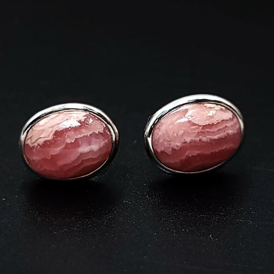 Rhodochrosite Earrings Sterling Silver Stud