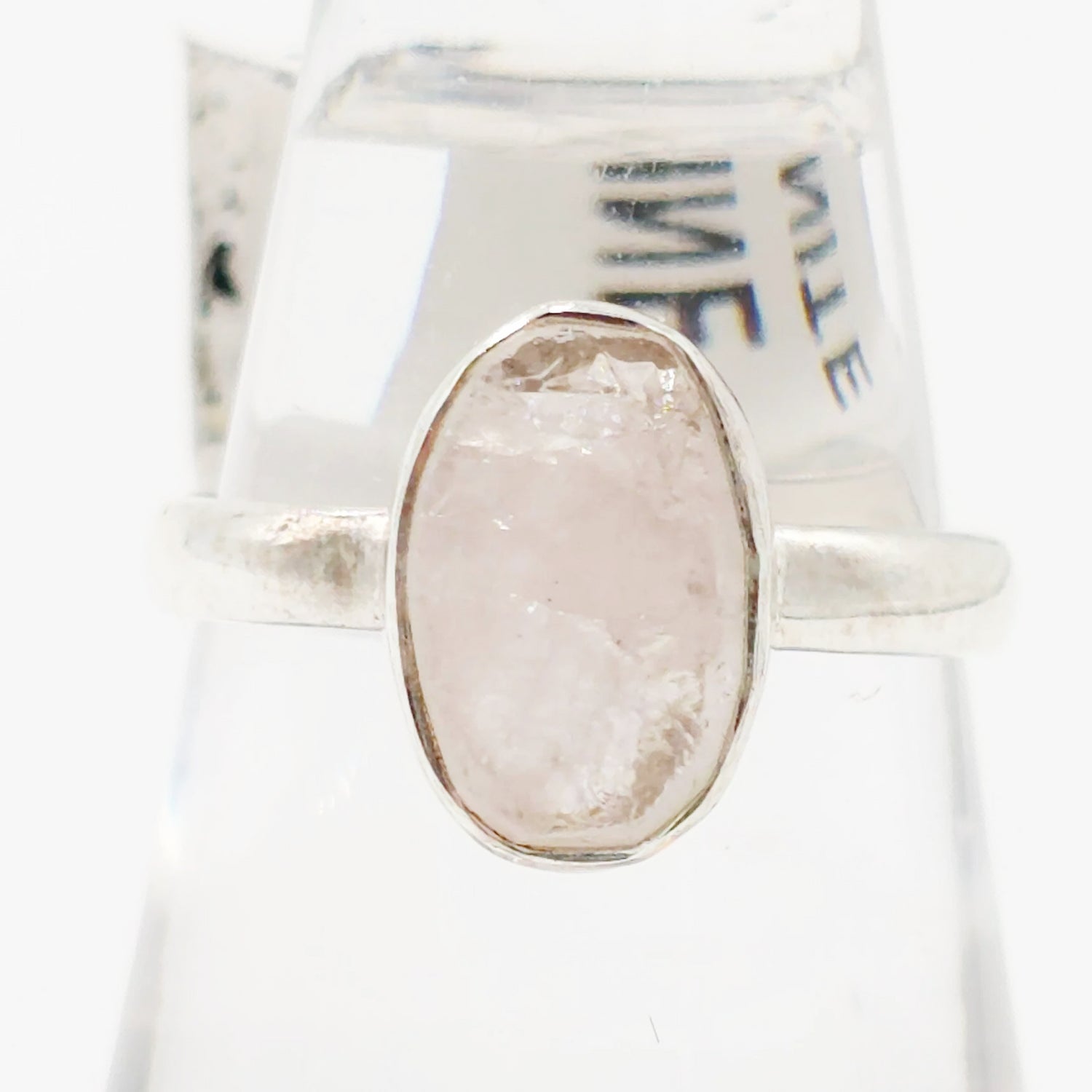 Morganite Ring Sterling Silver Rough Stone Oval Size 7.5 - Elevated Metaphysical