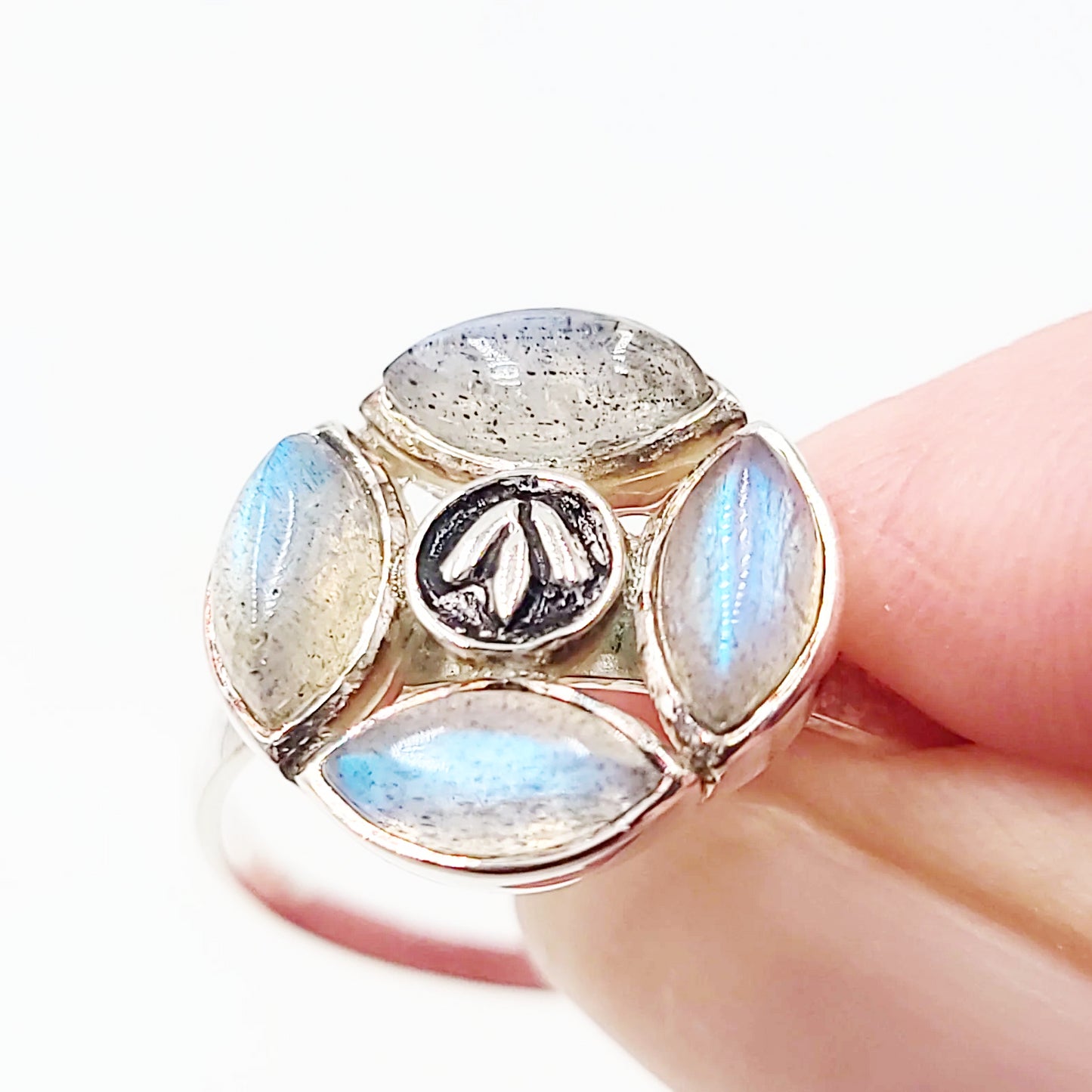 Labradorite Ring Sterling Silver Size 10.5 Four Marquise