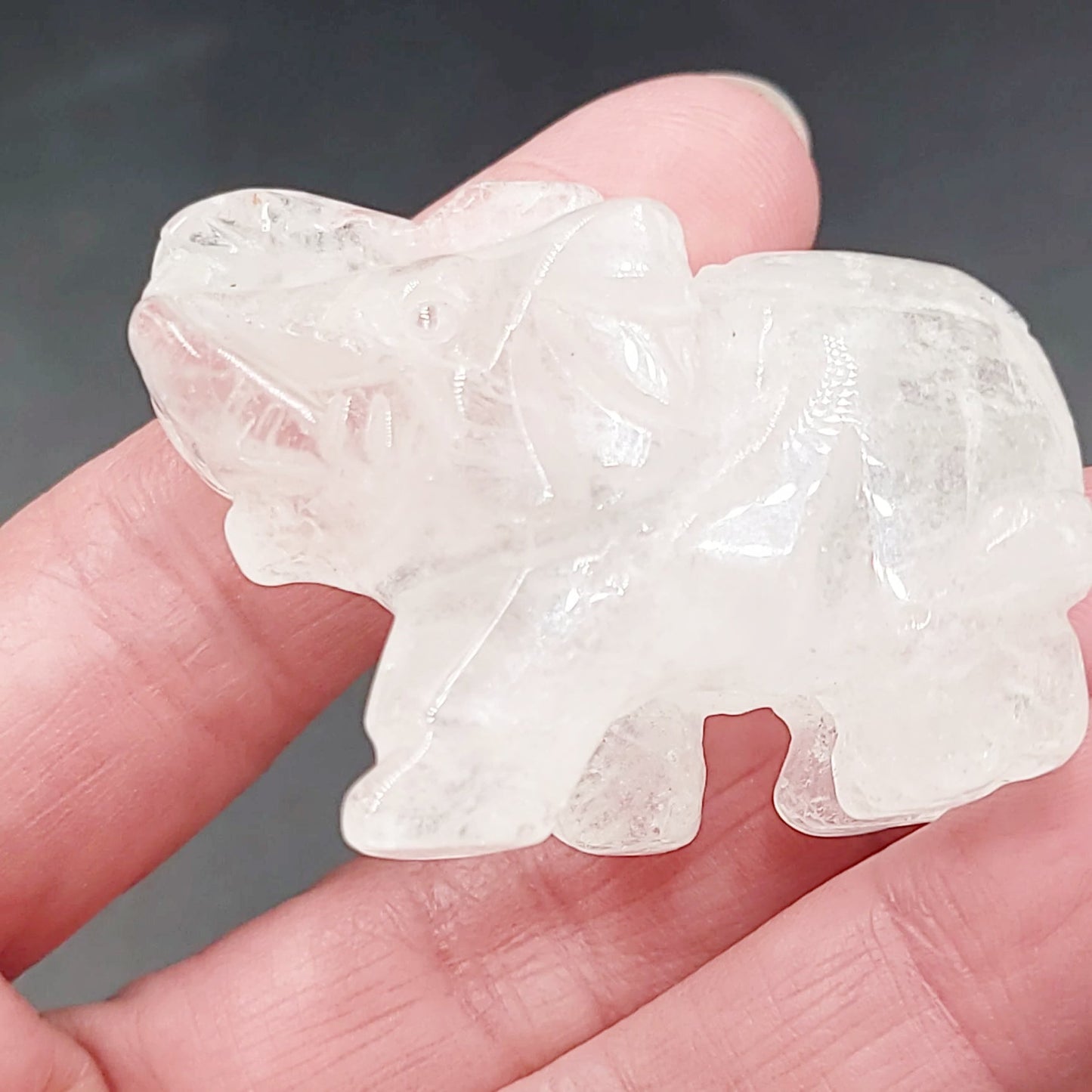 Clear Quartz Elephant Figurine 2" 50mm