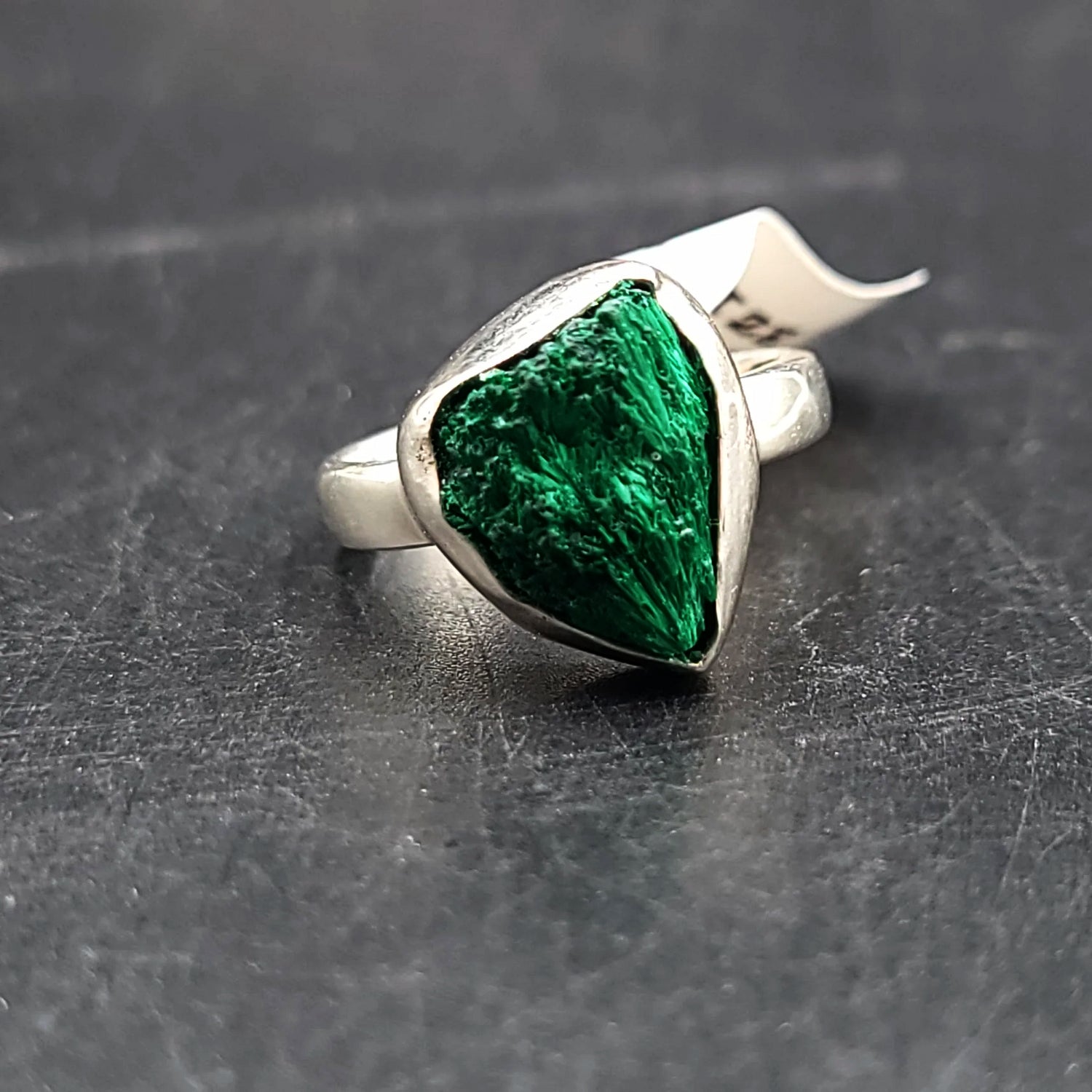 Silk Malachite Ring Sterling Silver Band Fibrous Druzy Size 8 - Elevated Metaphysical