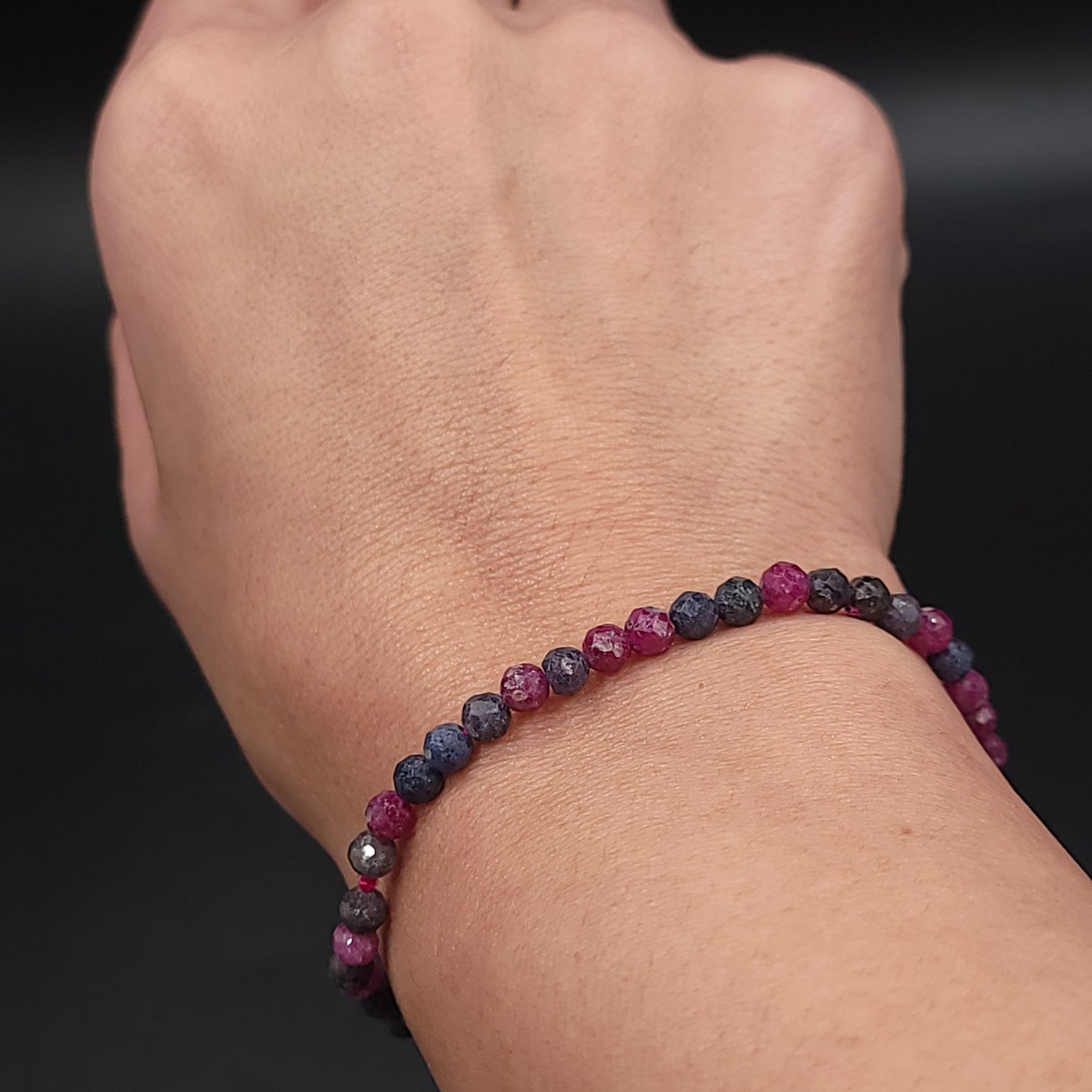 Ruby & Sapphire Faceted Bead Bracelet 4mm