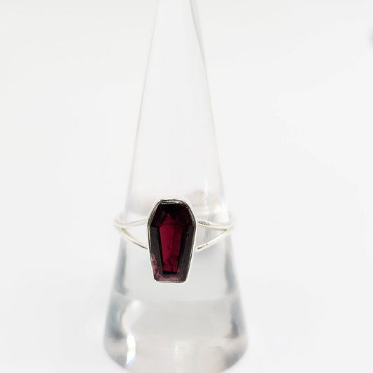 Garnet Coffin Ring Sterling Silver - Elevated Metaphysical