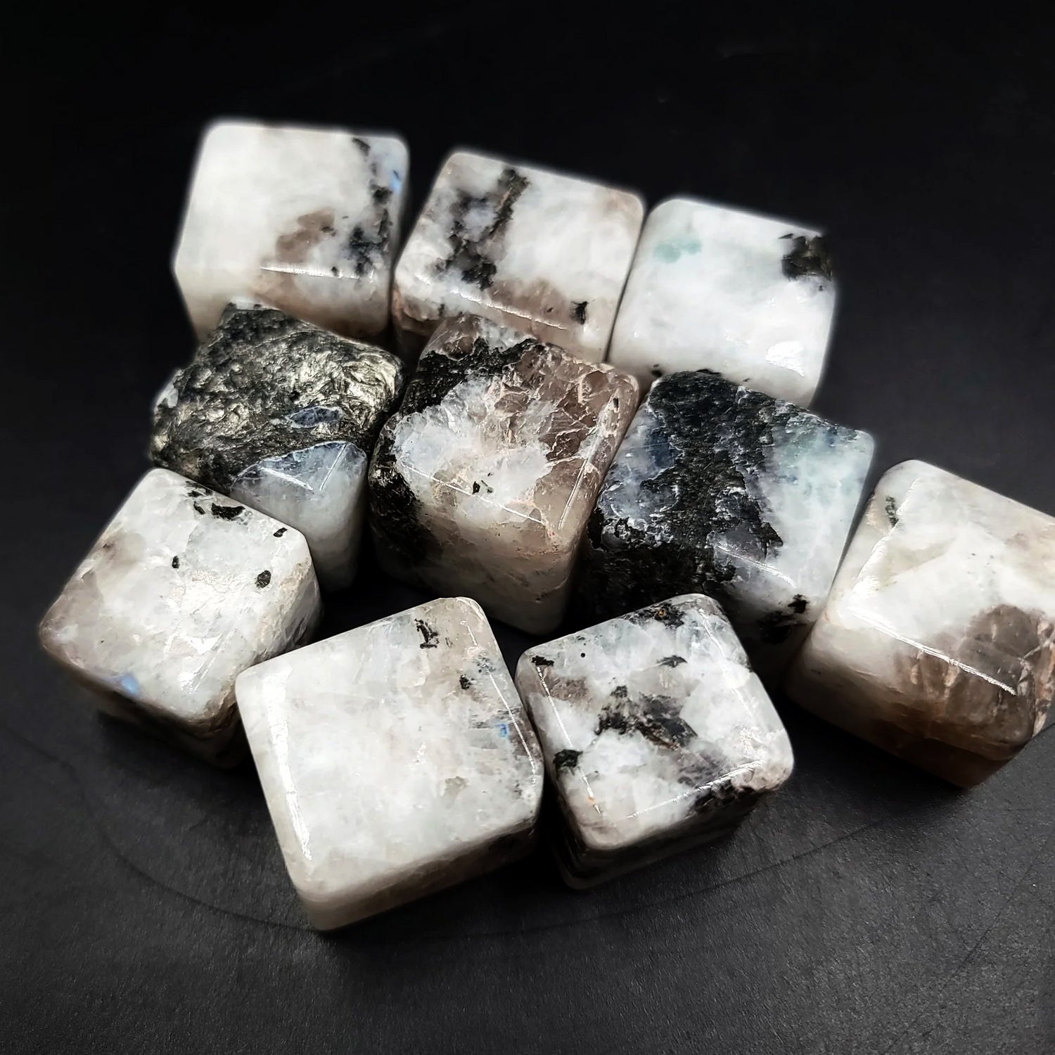 Rainbow Moonstone Cube Tumbled Stone HQ - Elevated Metaphysical