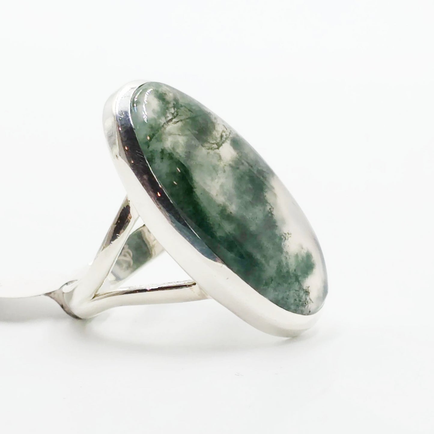 Moss Agate Ring Sterling Silver Band Size 6