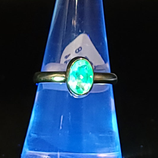 Hyalite Opal Oval Ring Sterling Silver Band Size 8