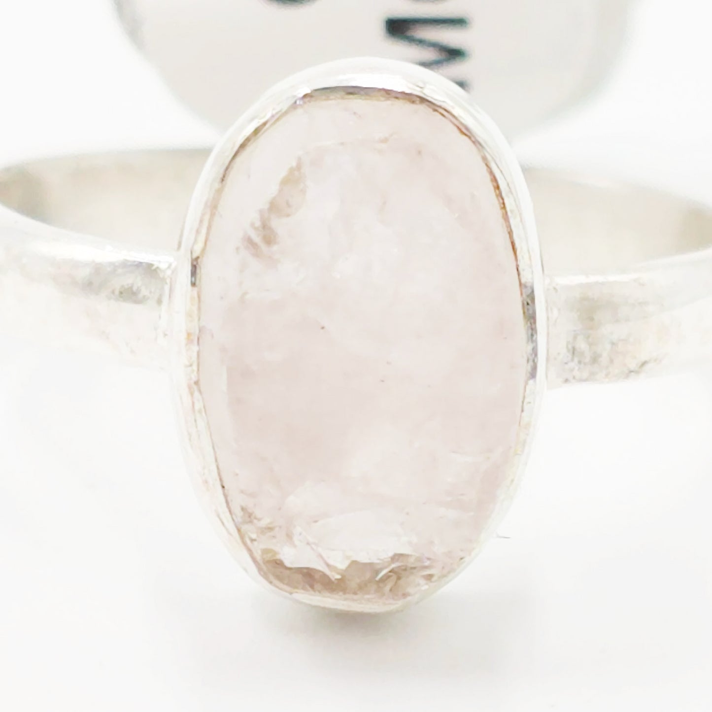 Morganite Ring Sterling Silver Rough Stone Oval Size 7.5 - Elevated Metaphysical