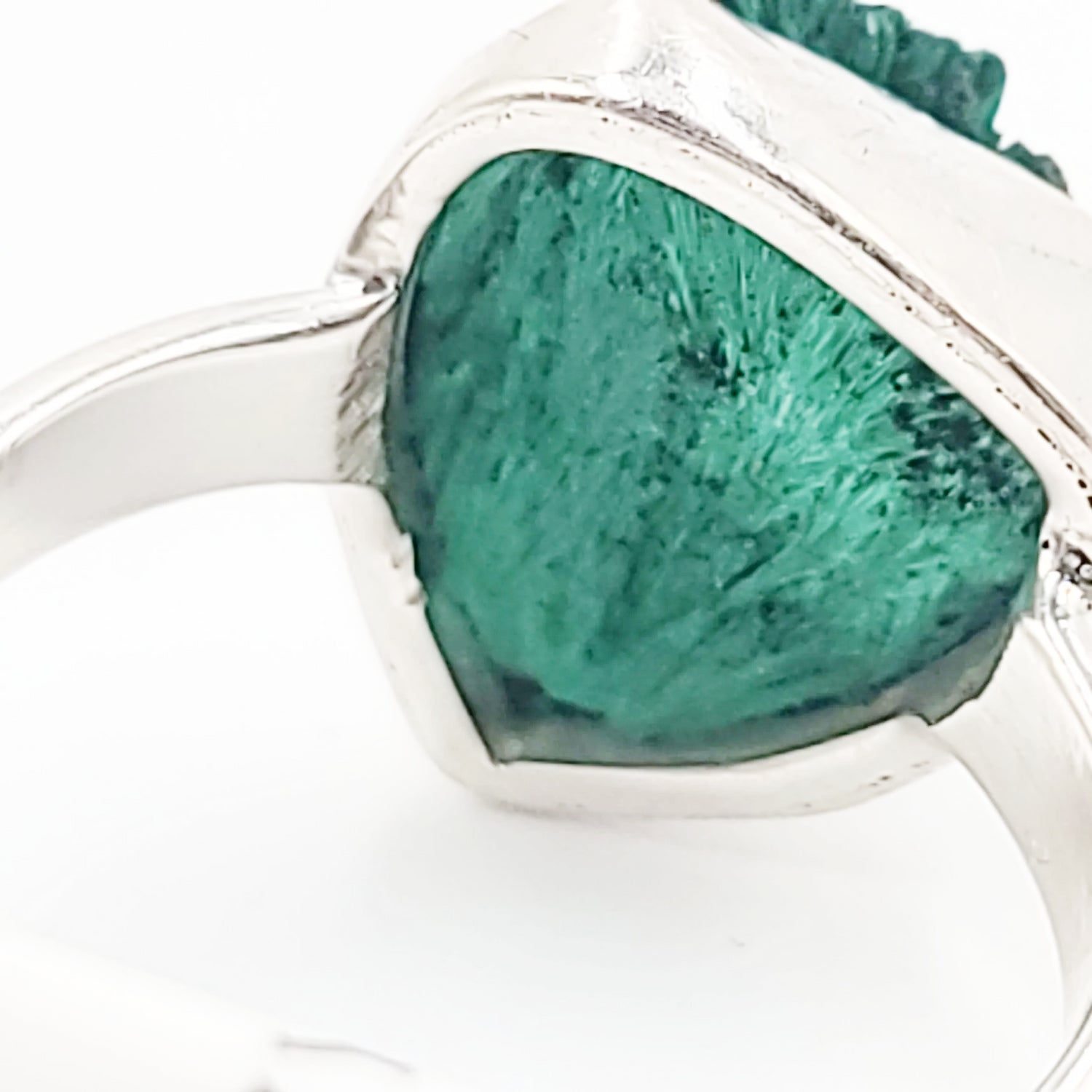 Silk Malachite Ring Sterling Silver Band Fibrous Druzy Size 8 - Elevated Metaphysical