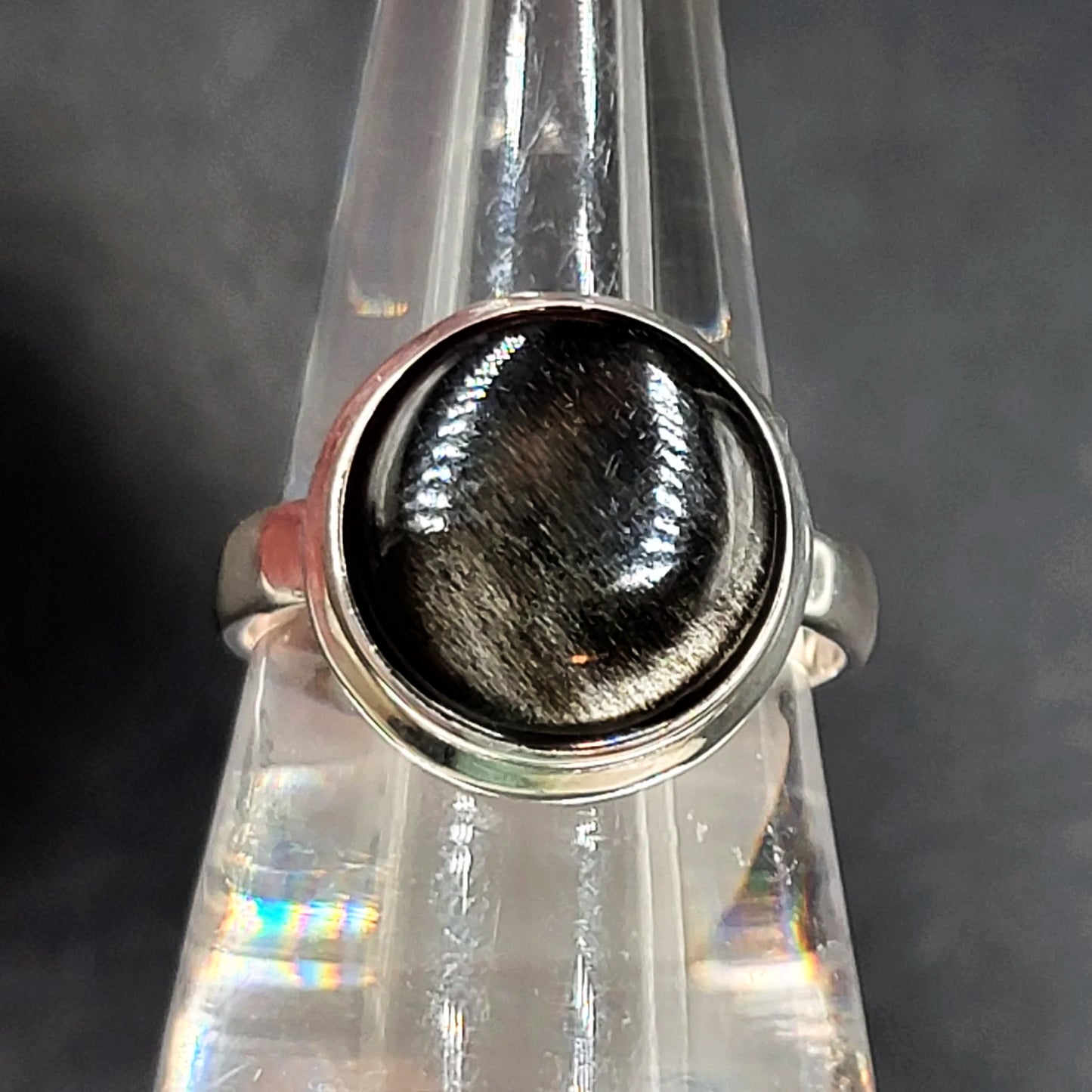 Silver Sheen Obsidian Ring Sterling Silver Band Size 11