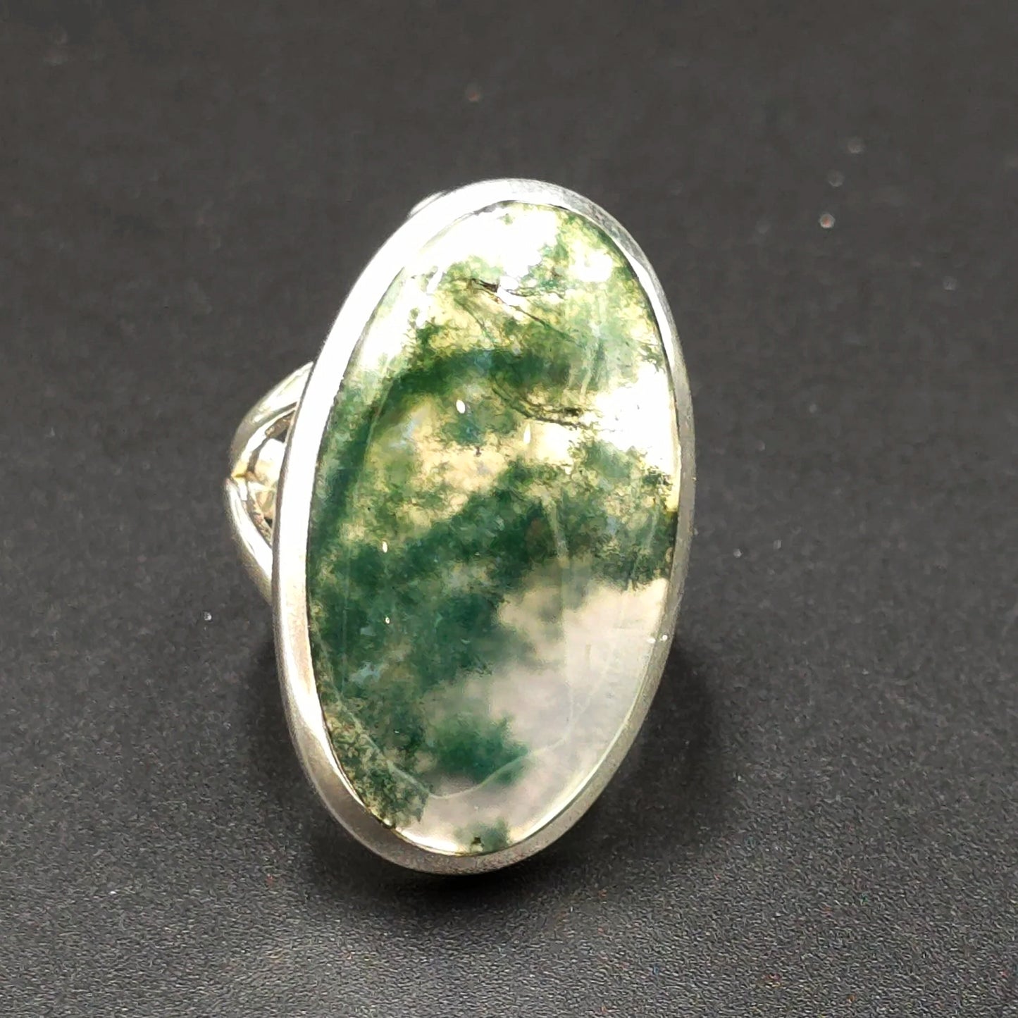 Moss Agate Ring Sterling Silver Band Size 8