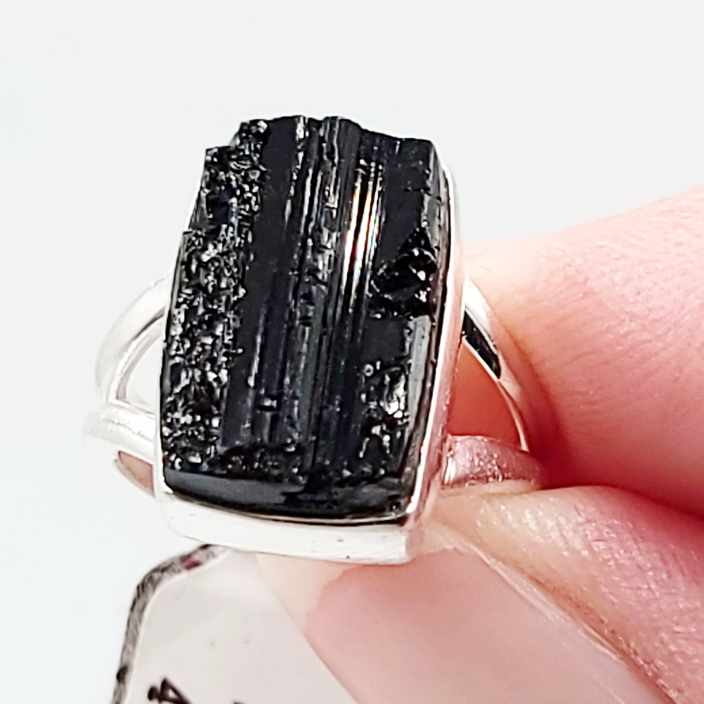 Black Tourmaline Ring Sterling Silver Band Size 5