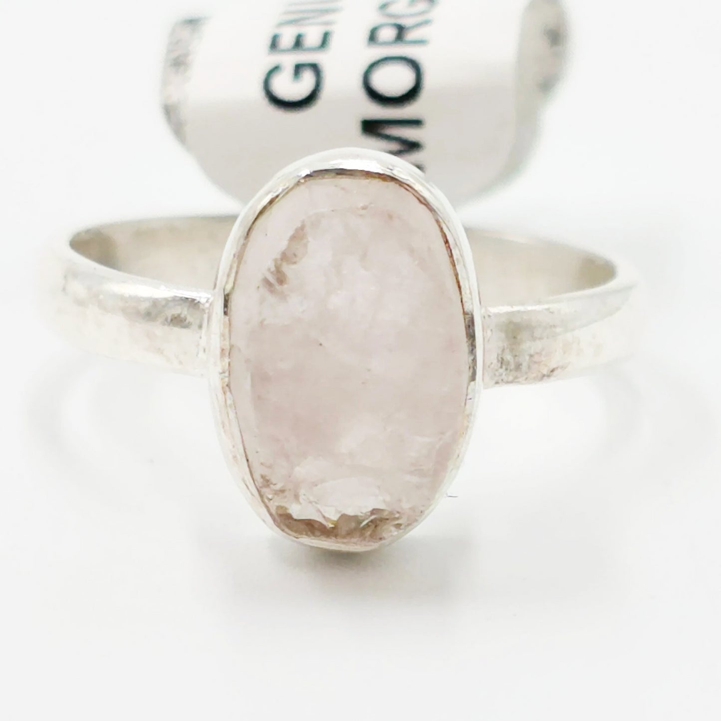 Morganite Ring Sterling Silver Rough Stone Oval Size 7.5 - Elevated Metaphysical