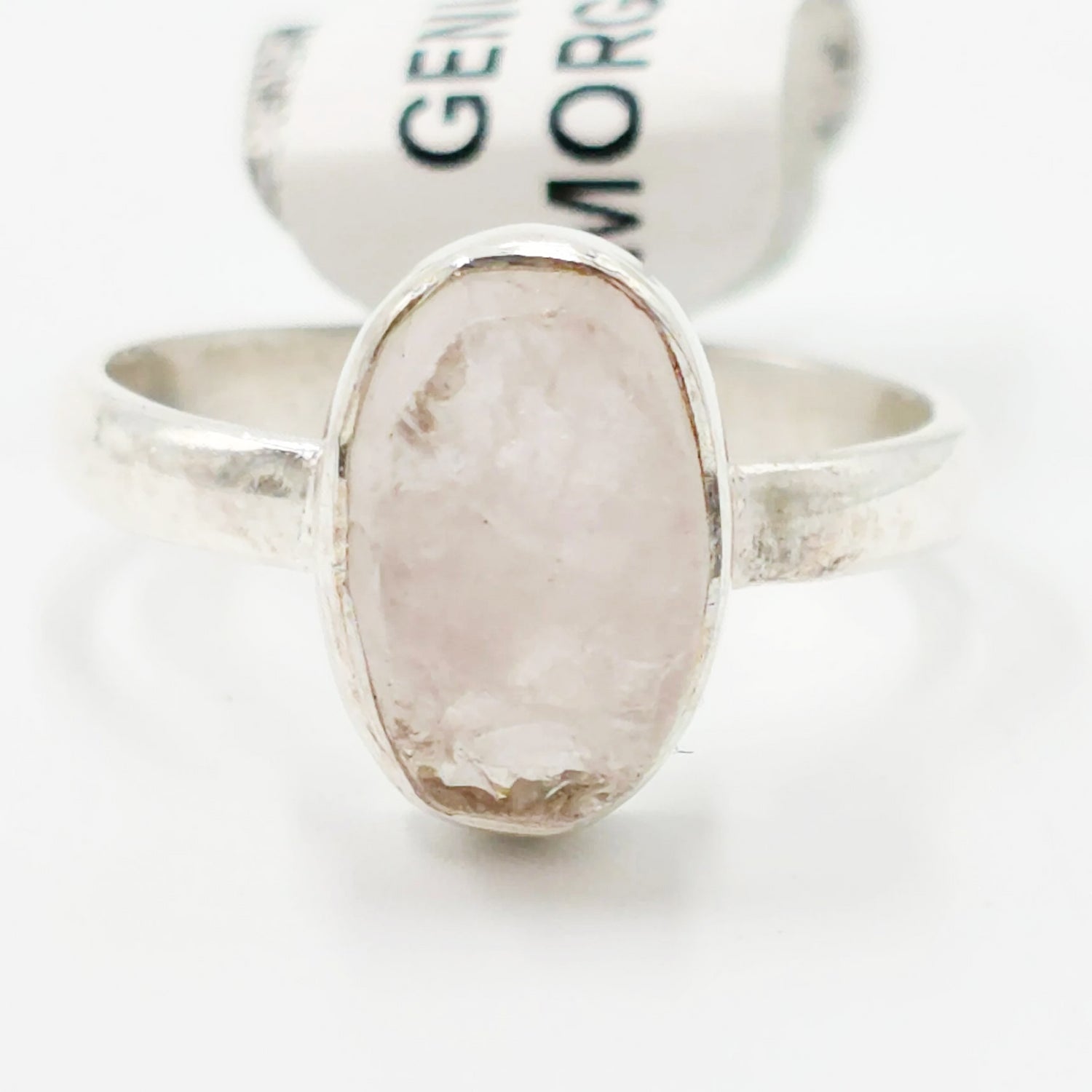 Morganite Ring Sterling Silver Rough Stone Oval Size 7.5 - Elevated Metaphysical