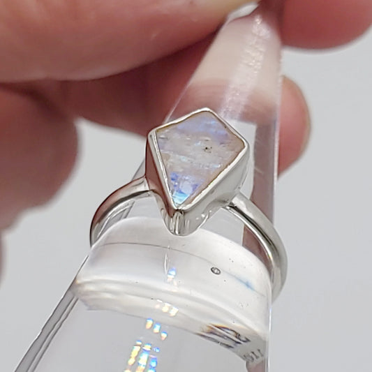 Rainbow Moonstone Shield Ring Sterling Silver Size 7