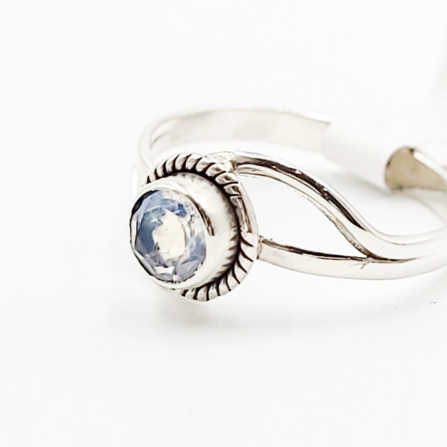 Rainbow Moonstone Infinity Ring Sterling Silver Size 7