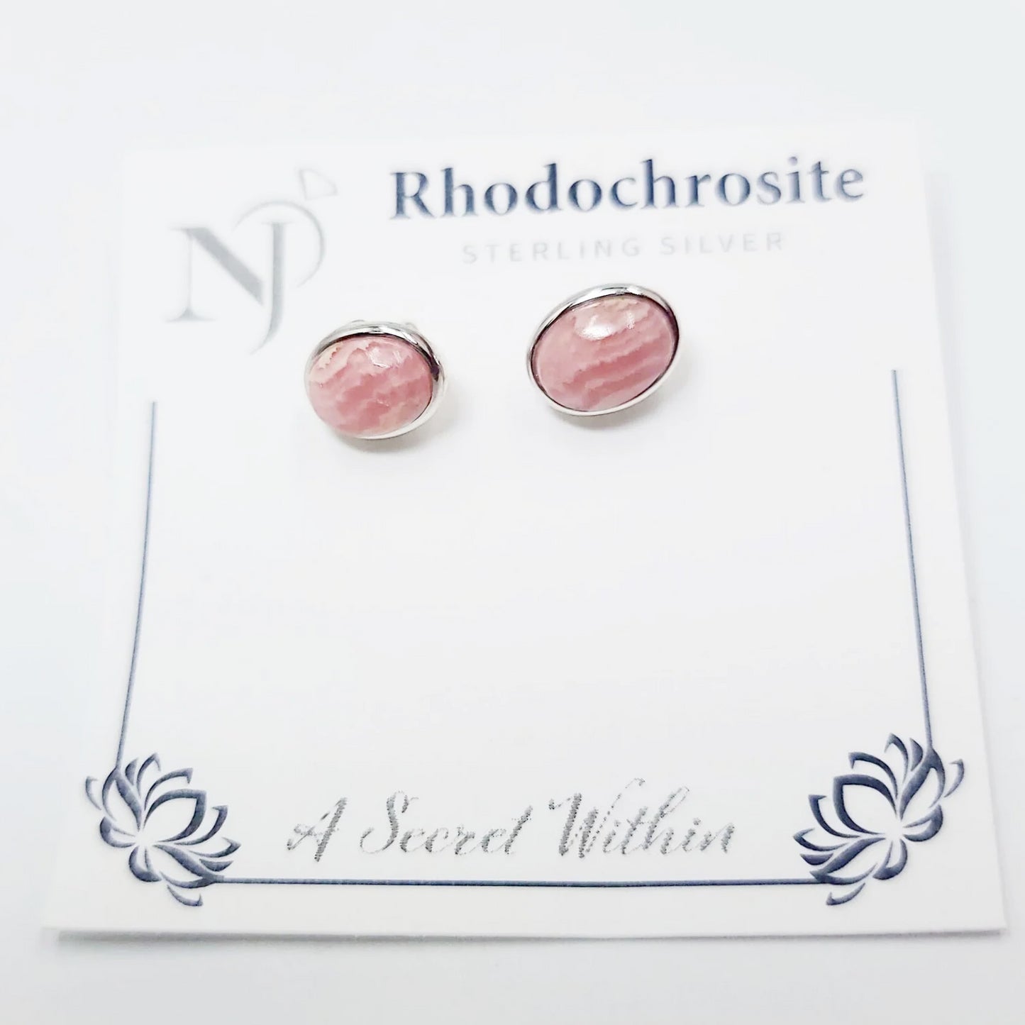 Rhodochrosite Earrings Sterling Silver Stud