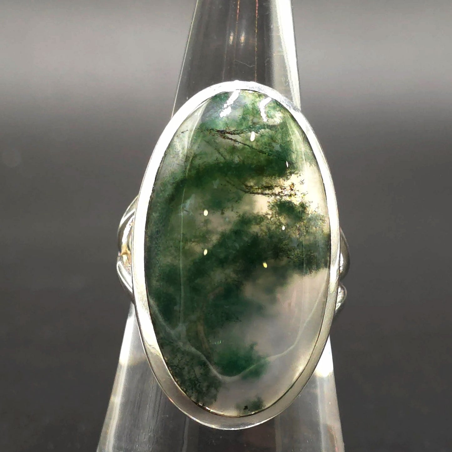 Moss Agate Ring Sterling Silver Band Size 6