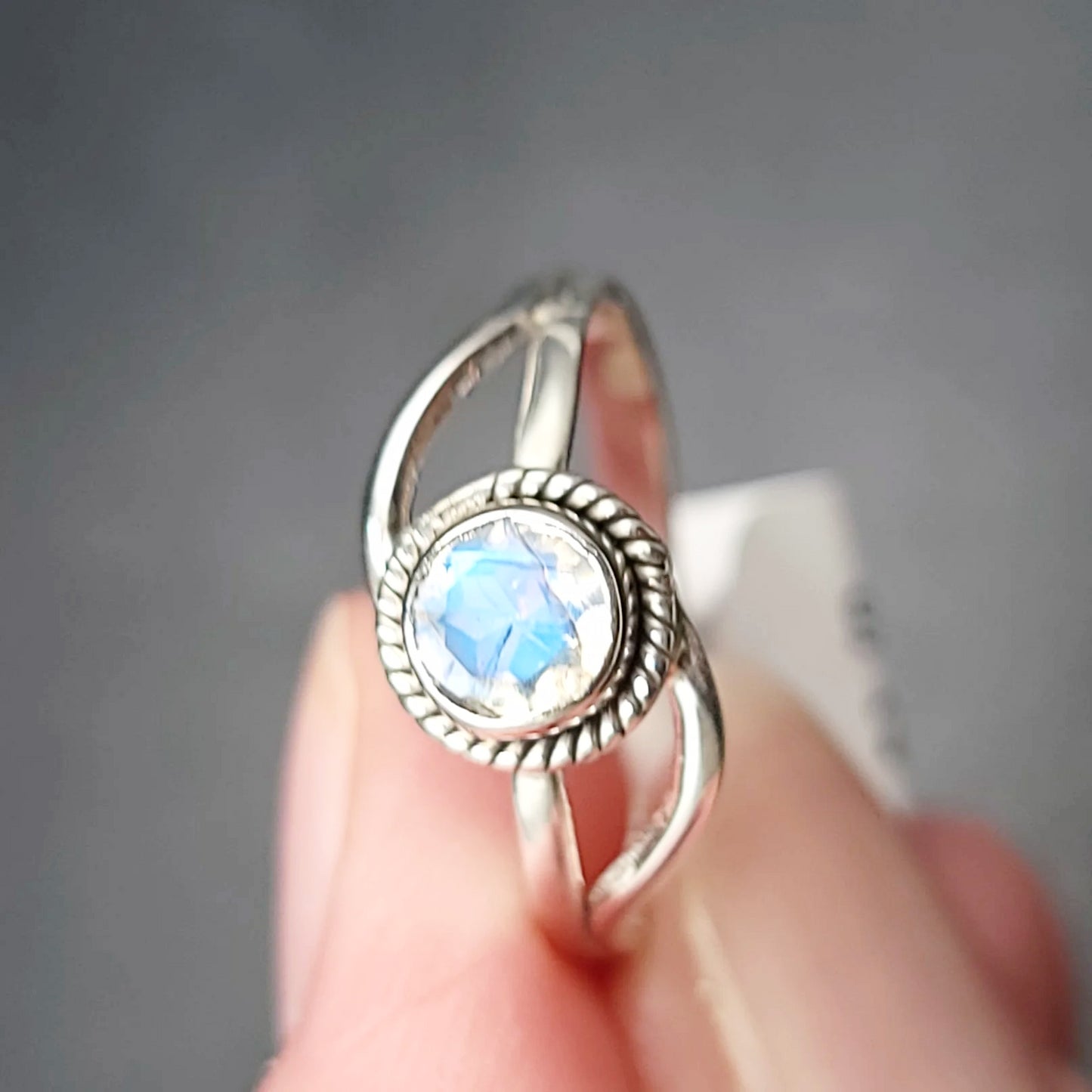 Rainbow Moonstone Infinity Ring Sterling Silver Size 7