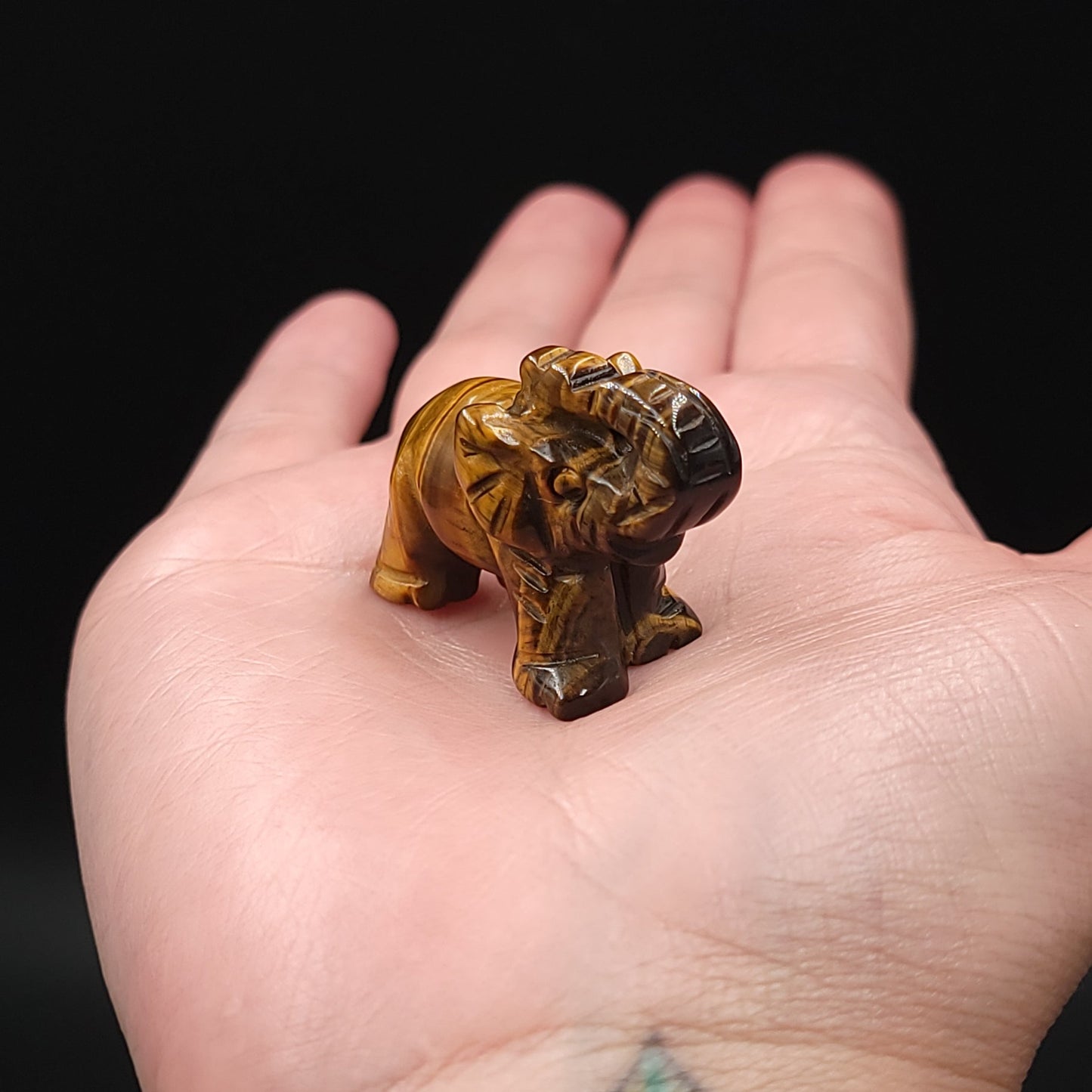 Tiger Eye Elephant Figurine 1.5" 35mm - Elevated Metaphysical