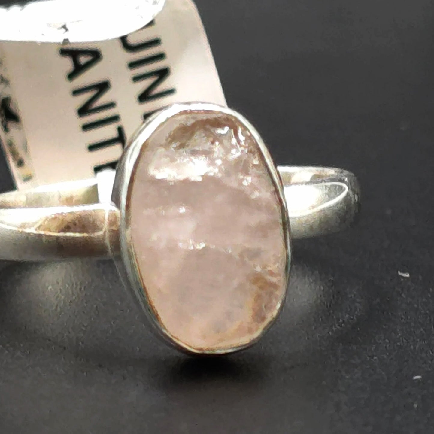 Morganite Ring Sterling Silver Rough Stone Oval Size 7.5 - Elevated Metaphysical