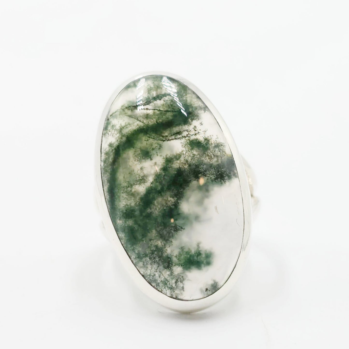 Moss Agate Ring Sterling Silver Band Size 6