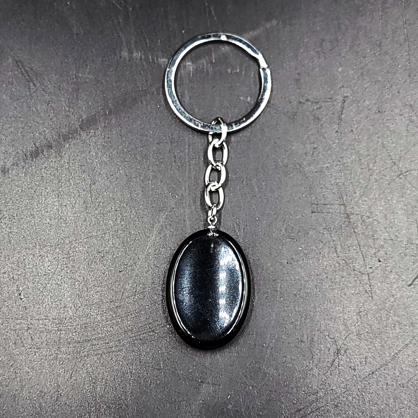 Black Obsidian Worry Stone Keychain