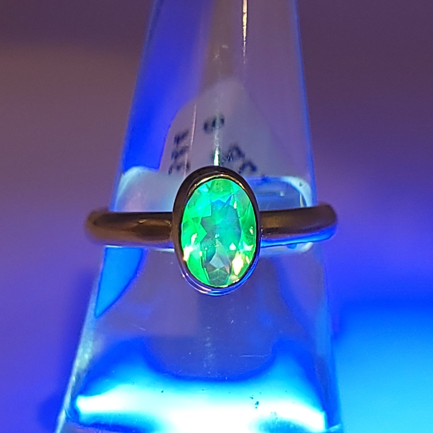 Hyalite Opal Oval Ring Sterling Silver Band Size 8