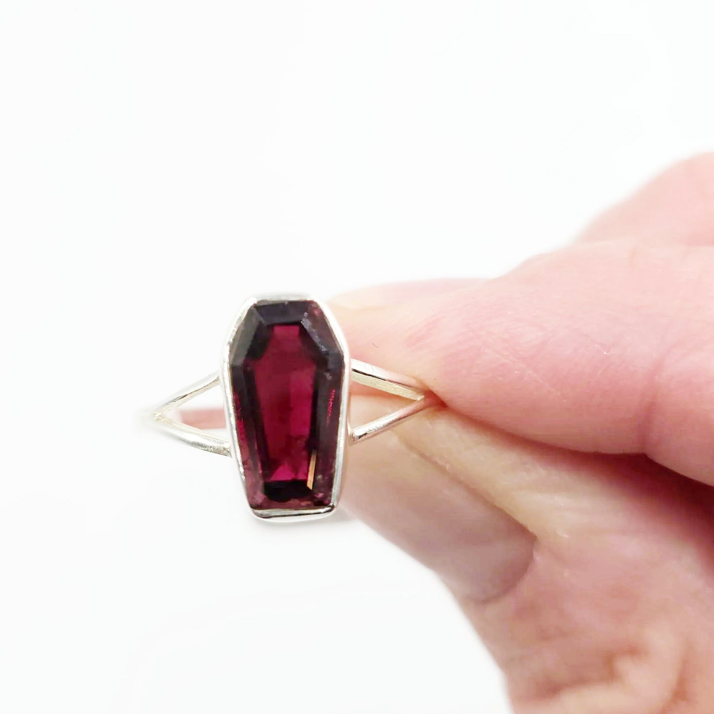 Garnet Coffin Ring Sterling Silver - Elevated Metaphysical