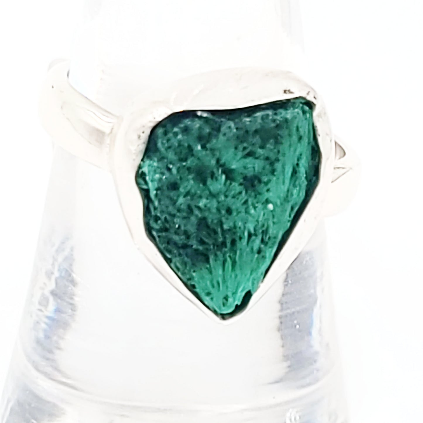 Silk Malachite Ring Sterling Silver Band Fibrous Druzy Size 8 - Elevated Metaphysical