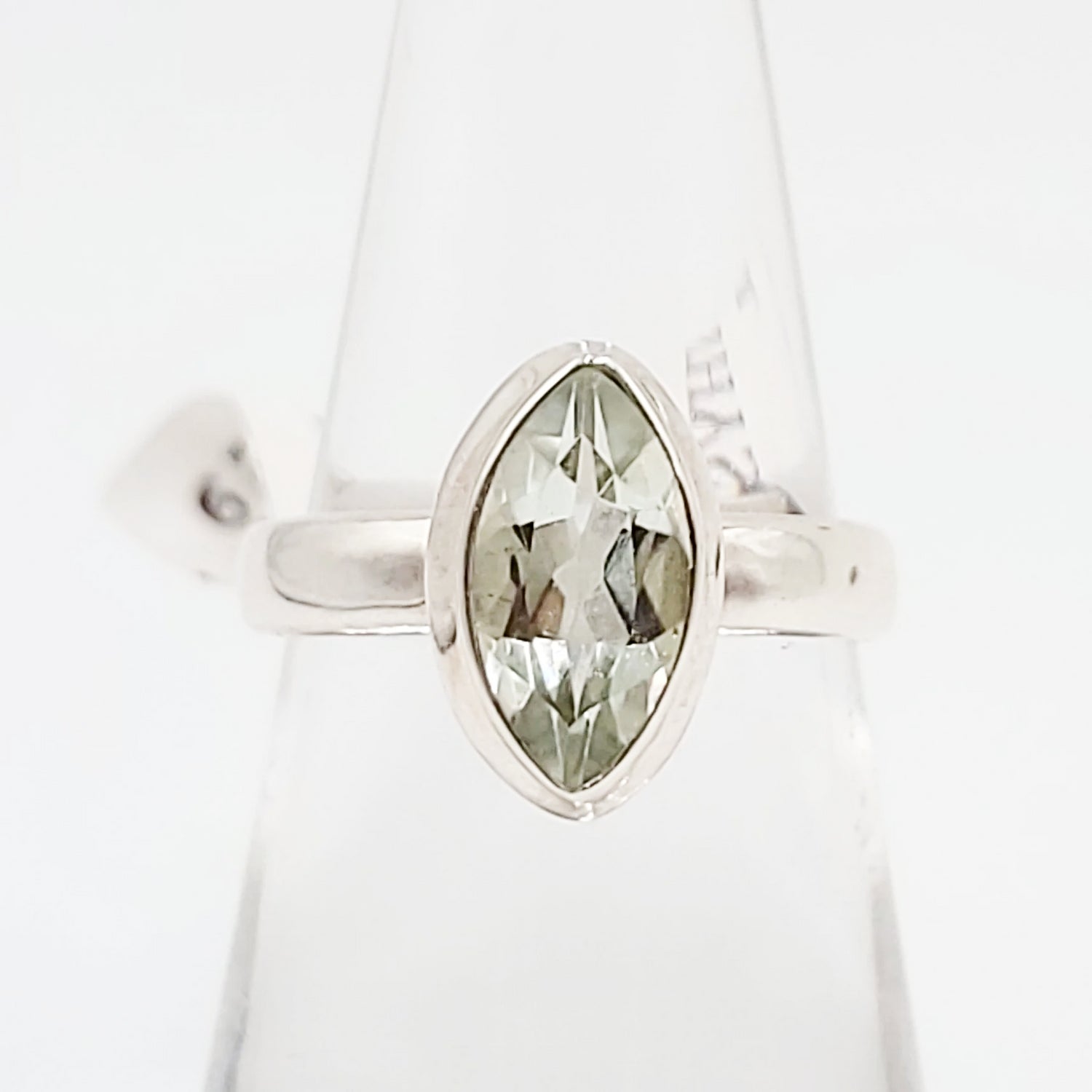 Green Amethyst Prasiolite Ring Sterling Silver Band Size 7 - Elevated Metaphysical