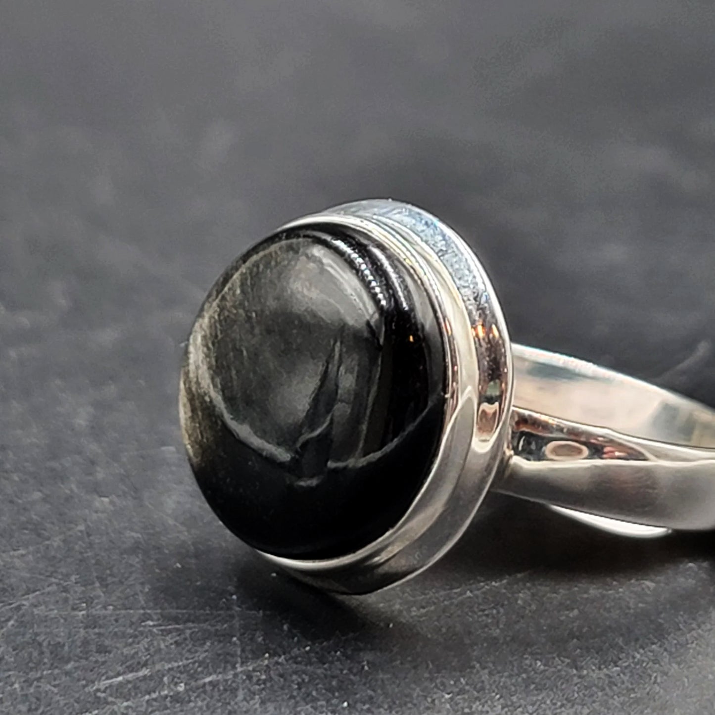 Silver Sheen Obsidian Ring Sterling Silver Band Size 11