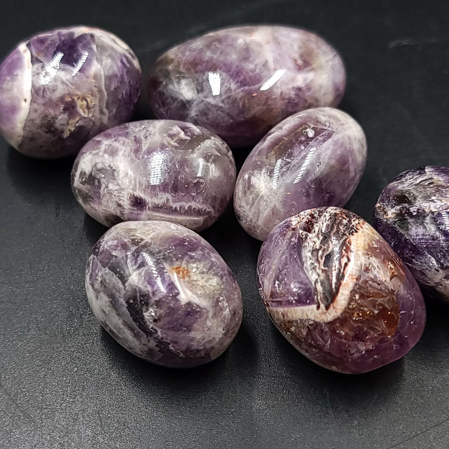 Dream Amethyst Tumbled Stone Chevron Amethyst HQ - Elevated Metaphysical