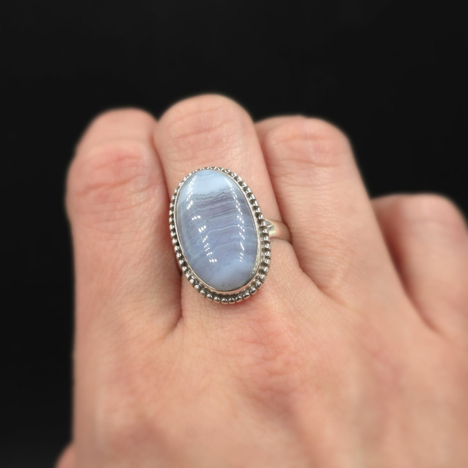 Blue Lace Agate Ring Sterling Silver Size 8 - Elevated Metaphysical