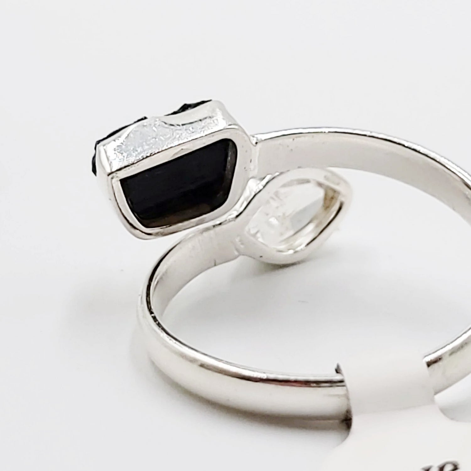 Herkimer Diamond & Black Tourmaline Duo Ring Sterling Silver Size 11 - Elevated Metaphysical