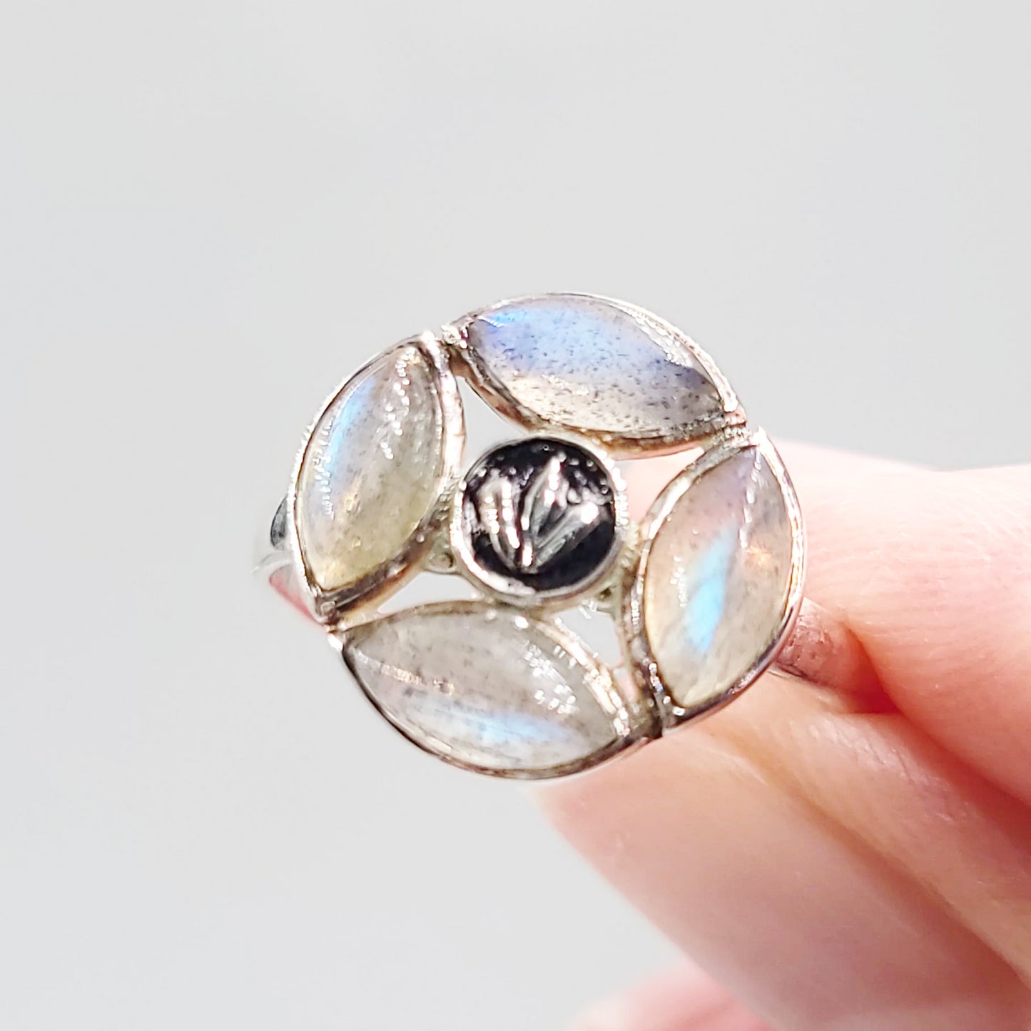 Labradorite Ring Sterling Silver Size 10.5 Four Marquise