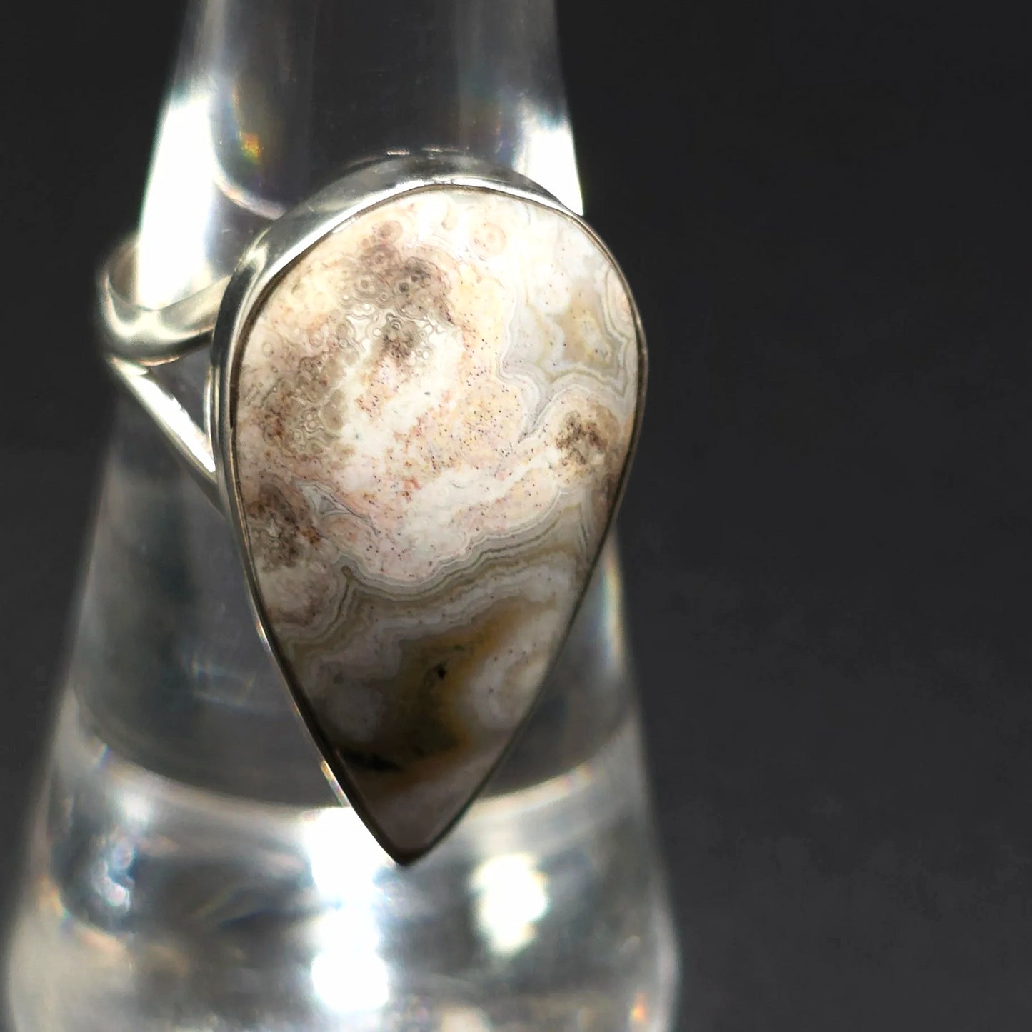 Ocean Jasper Ring Tear Drop Sterling Silver Band Size 6