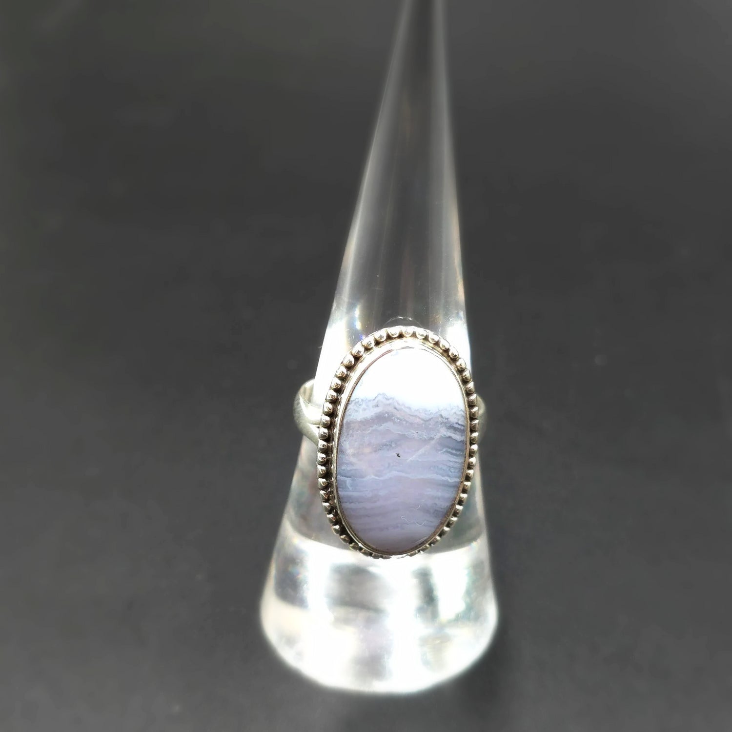 Blue Lace Agate Ring Sterling Silver Size 8 - Elevated Metaphysical