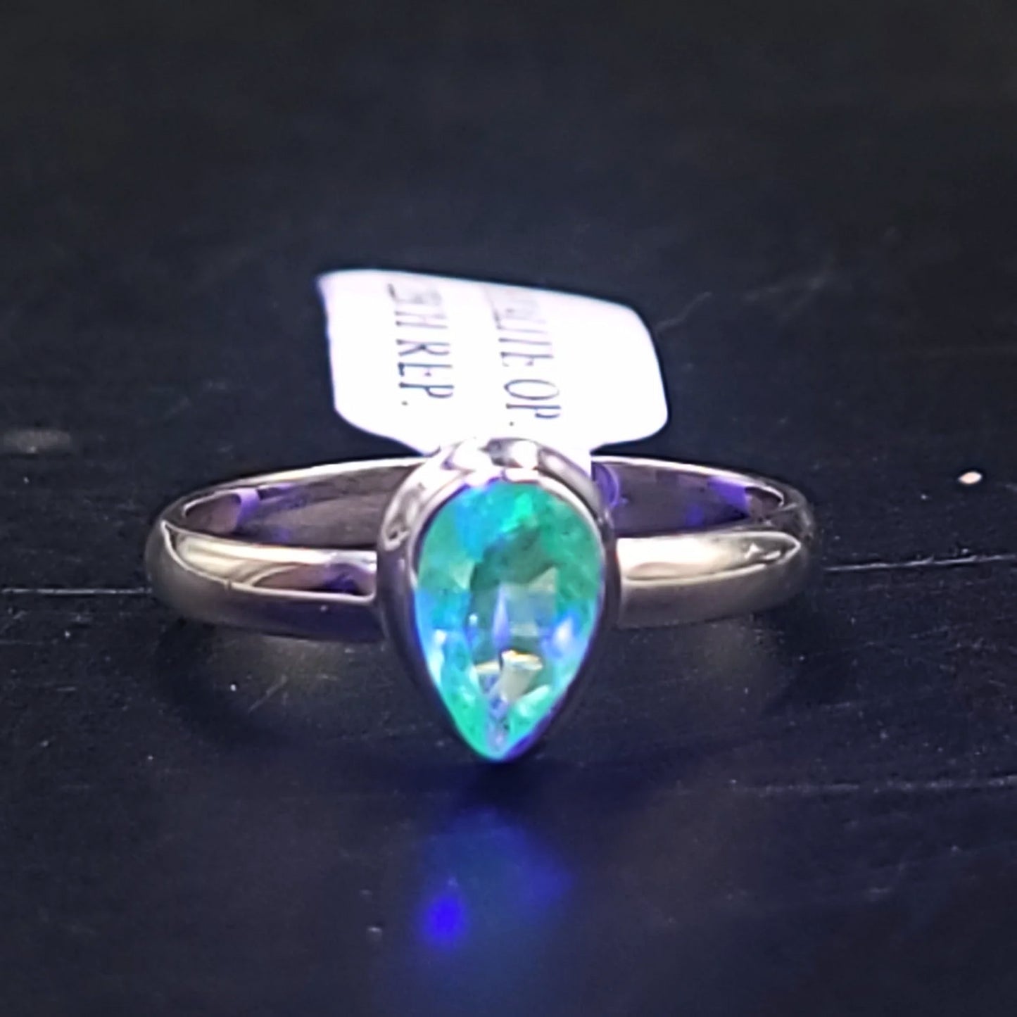 Hyalite Opal Pear Ring Sterling Silver Band Size 8